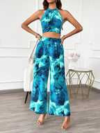 Devine Printed Halter Neck Top and Pants Set | Outfit Sets Top and Pants Set from PHUNKYN