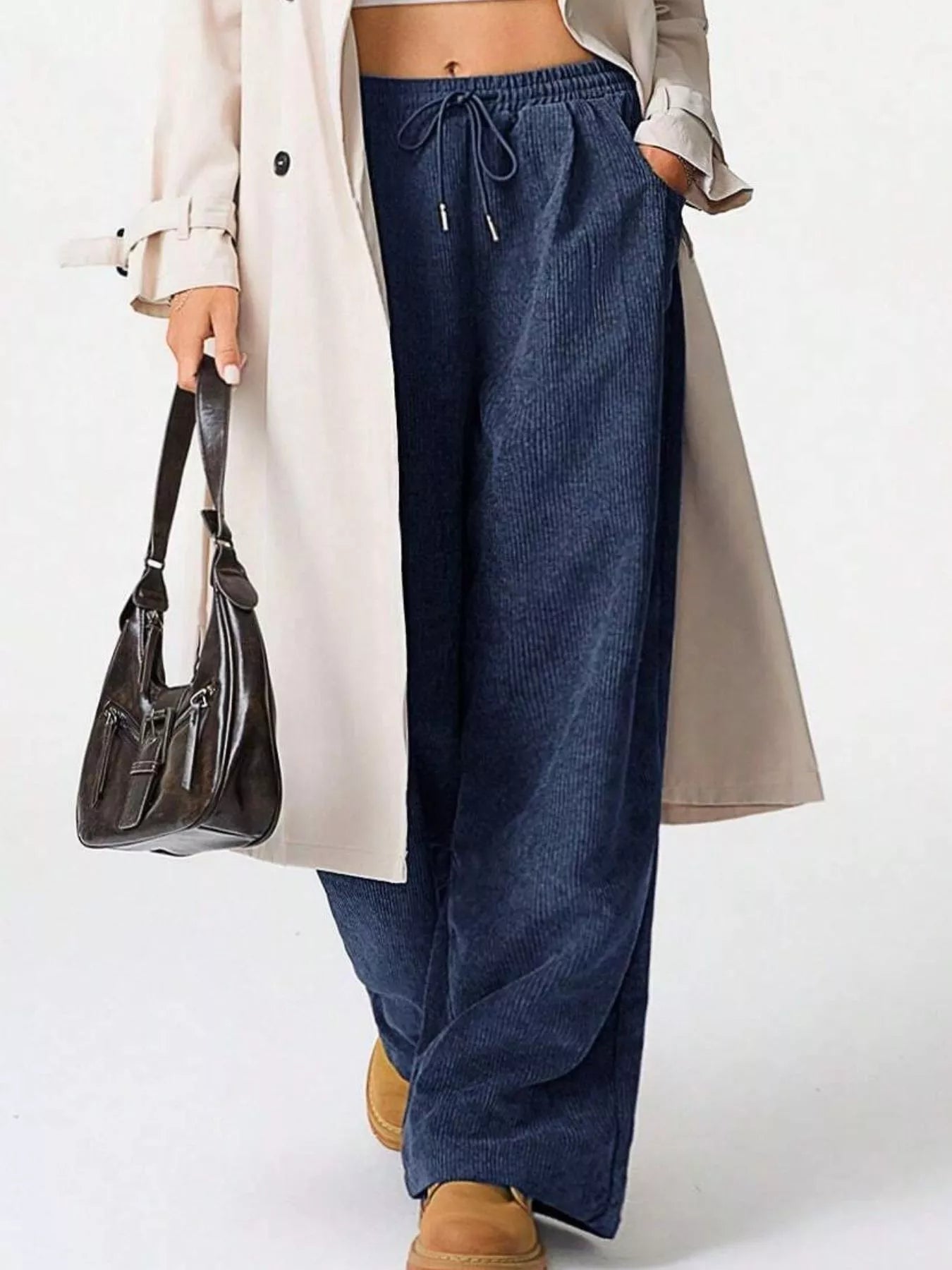 Wide Leg Corduroy Drawstring Pants | Trousers Wide Leg Pants from PHUNKYN