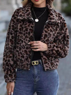 Leopard Collared Neck Zip Up Jacket | Jacket from PHUNKYN