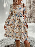 Tiered Floral Round Neck Long Sleeve Dress | Dresses Dress from PHUNKYN