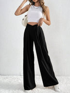 V-Waisted Ruched Front Wide Leg Pants | Trousers Wide Leg Pants from PHUNKYN
