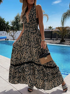 Leopard Print Sleeveless Maxi Dress with Lace Trim | Dresses Maxi Dress from PHUNKYN