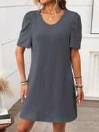 Textured Round Neck Short Sleeve Mini Dress | Dresses Mini Dress from PHUNKYN