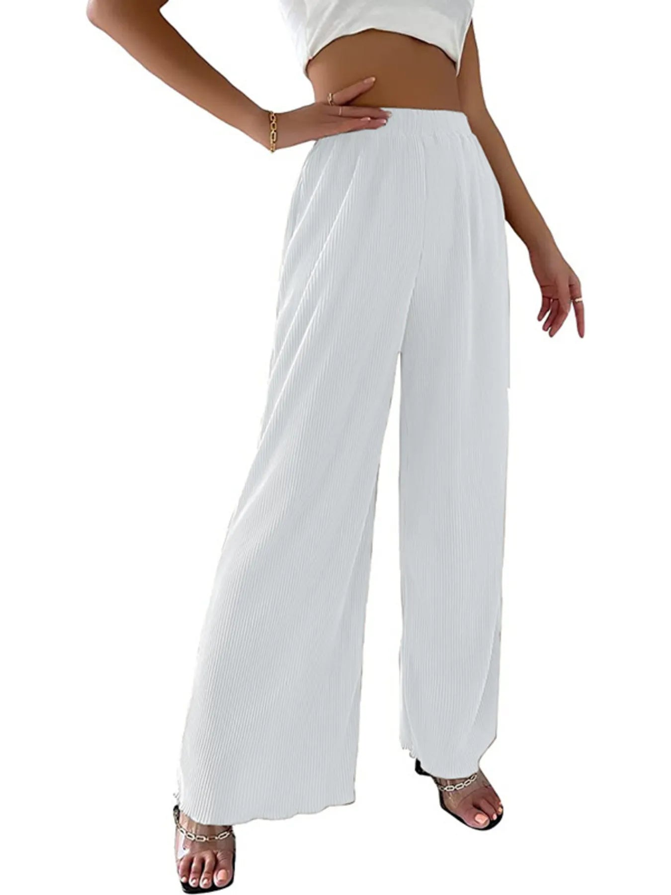 Elastic Waist Wide Leg Pants | Trousers Wide Leg Pants from PHUNKYN