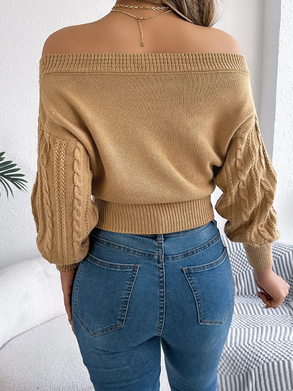 Cable Knit Off-Shoulder Long Sleeve Sweater | Sweaters Sweater from PHUNKYN