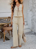 Tied V-Neck Sleeveless Top and Pants Set | Outfit Sets Top and Pants Set from PHUNKYN