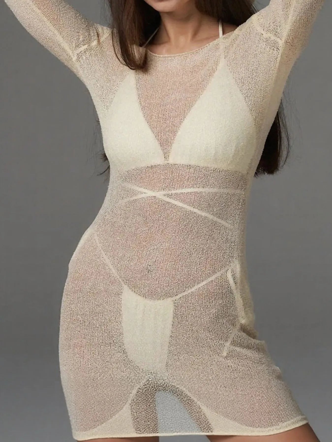 Sheer Backless Long Sleeve Mini Cover-Up Dress | Cover Ups Cover up from PHUNKYN