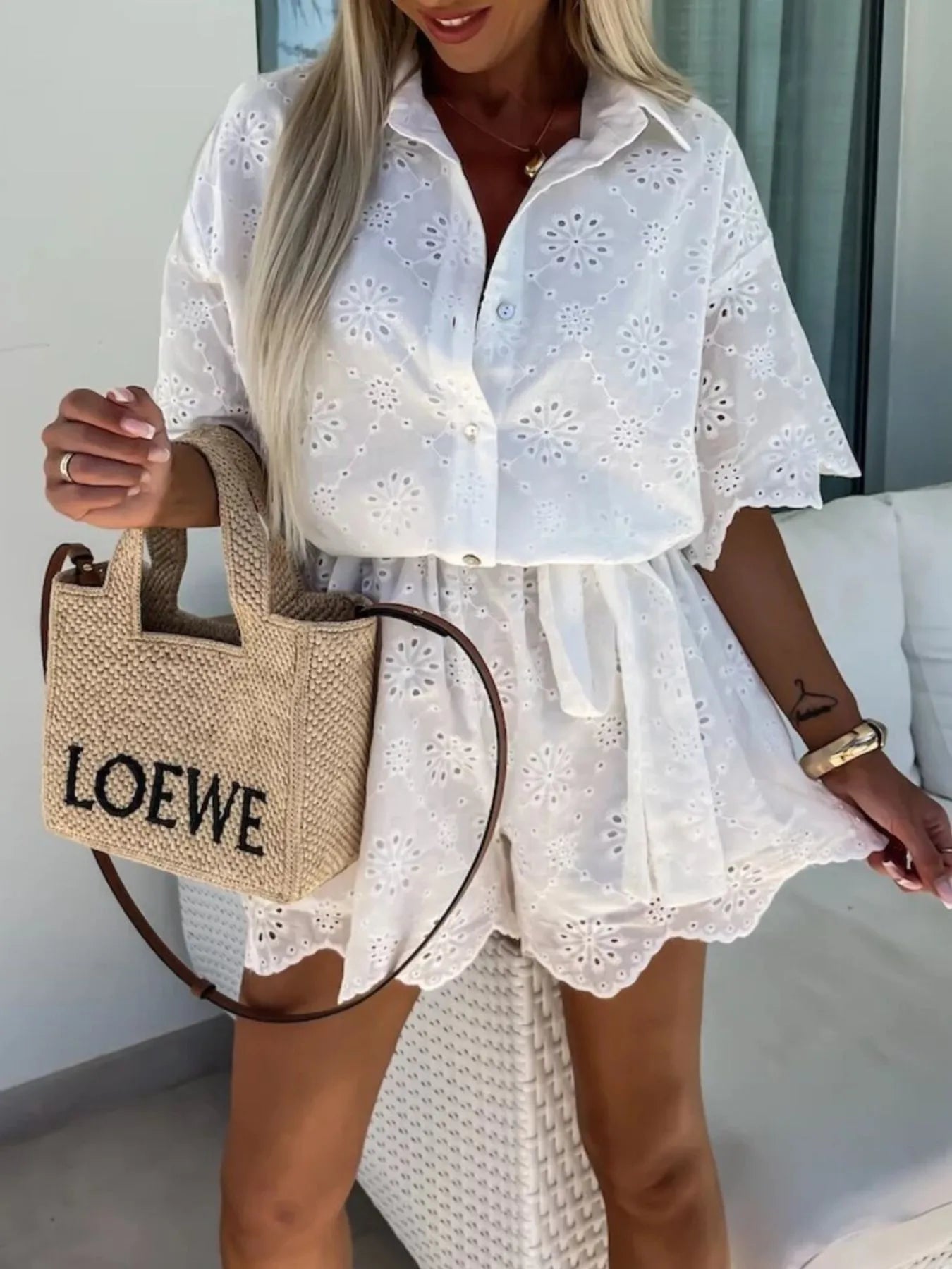 Eyelet Lace Button-Up Romper | One-Pieces Romper from PHUNKYN