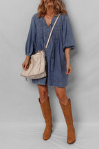 Tie Neck Long Sleeve Mini Denim Dress | Dresses Denim Dress from PHUNKYN
