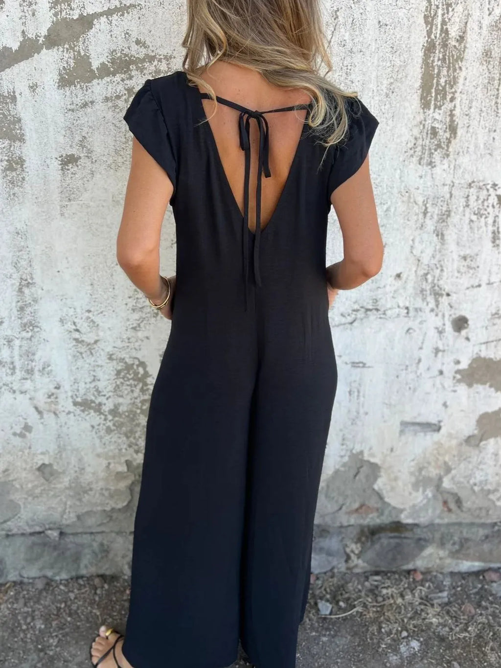 Full Size V-Neck Cap Sleeve Wide Leg Jumpsuit Plus Size | One-Pieces Jumpsuit from PHUNKYN