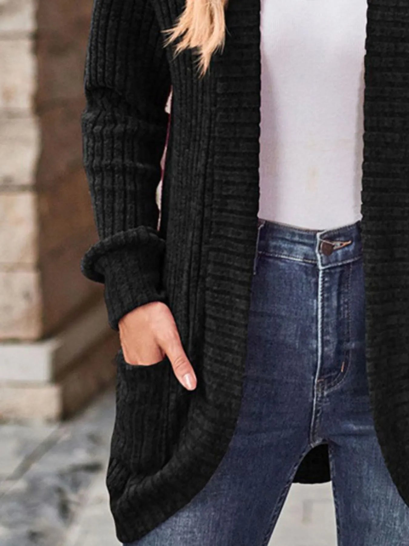 Ribbed Knit Open Front Cardigan with Pockets | Cardigans Cardigan from PHUNKYN