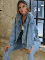 Button Down Drop Shoulder Denim Jacket | Jacket from PHUNKYN