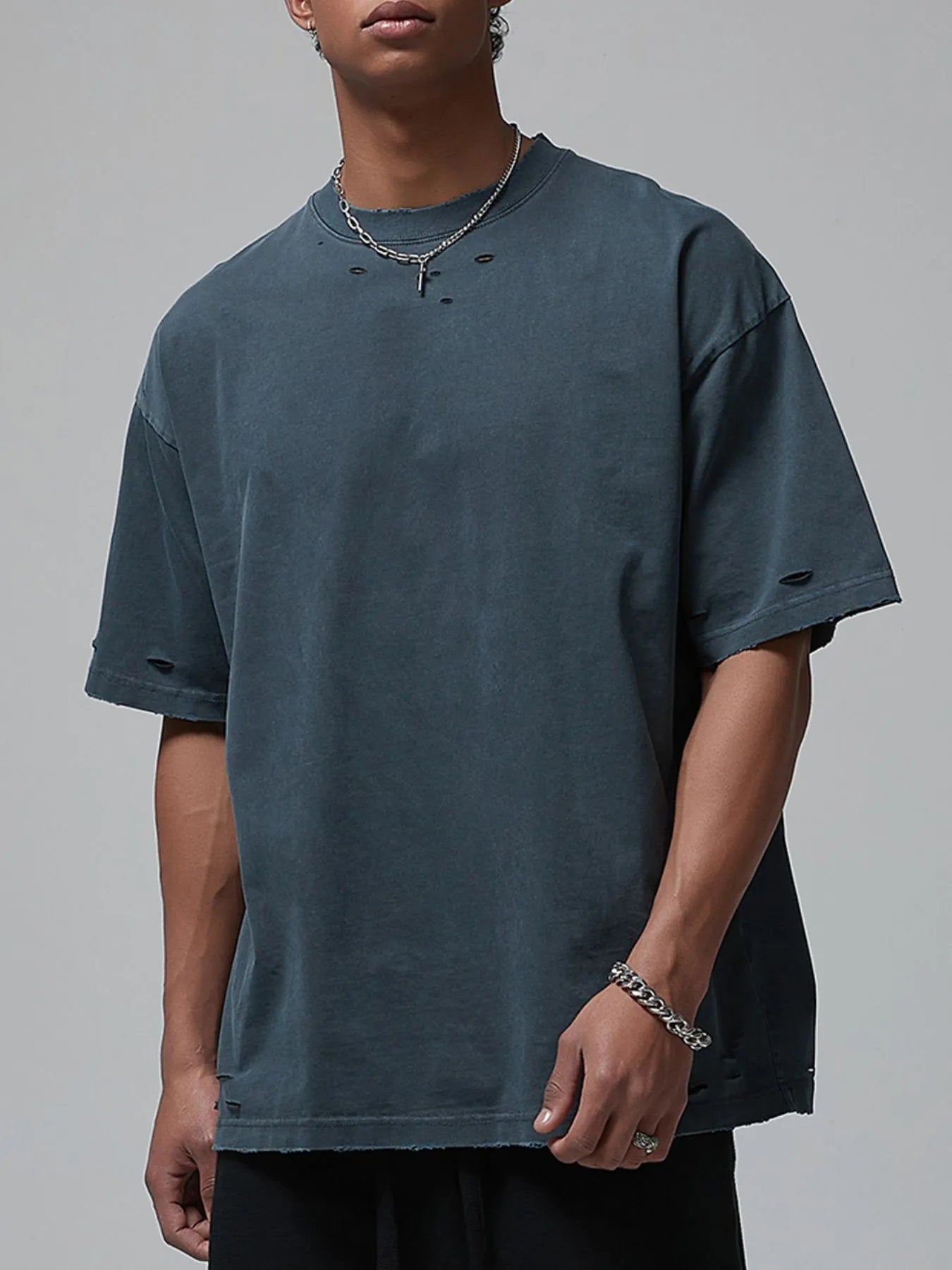 Men's Distressed Round Neck Short Sleeve T-Shirt | T-Shirts T-Shirt from PHUNKYN