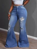 High Waisted Distressed Flare Jeans | Jeans Flare Jeans from PHUNKYN