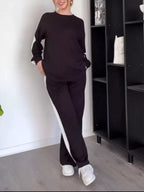 Contrast Round Neck Top and Pants Set Plus Size | Outfit Sets Top and Pants Set from PHUNKYN