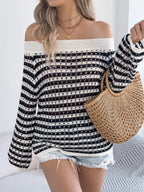 Openwork Striped Off-Shoulder Knit Top | Sweaters Sweater from PHUNKYN
