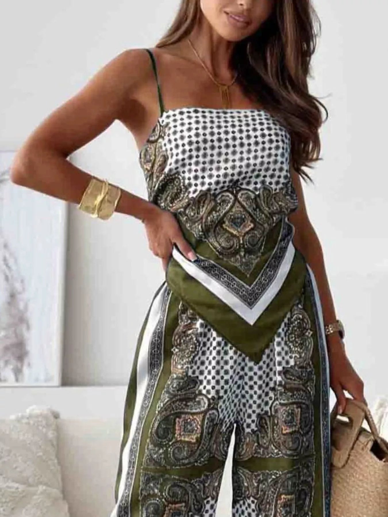 Tie Back Printed Cami and Pants Set | Outfit Sets Top and Pants Set from PHUNKYN