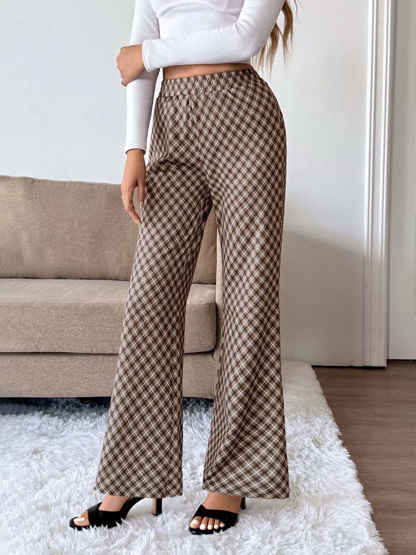 Plaid High-Waisted Wide Leg Pants | Trousers Wide Leg Pants from PHUNKYN