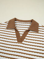 Stripe Collared Top and Drawstring Pant Set | Outfit Sets Top and Pants Set from PHUNKYN