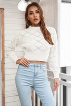 Openwork Plaid Round Neck Cropped Sweater | Sweaters Sweater from PHUNKYN