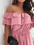 Off-Shoulder Ruffled Wide Leg Jumpsuit One-Pieces Jumpsuit PHUNKYN