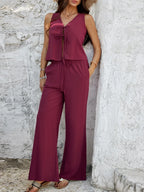 Tied V-Neck Sleeveless Top and Pants Set | Outfit Sets Top and Pants Set from PHUNKYN