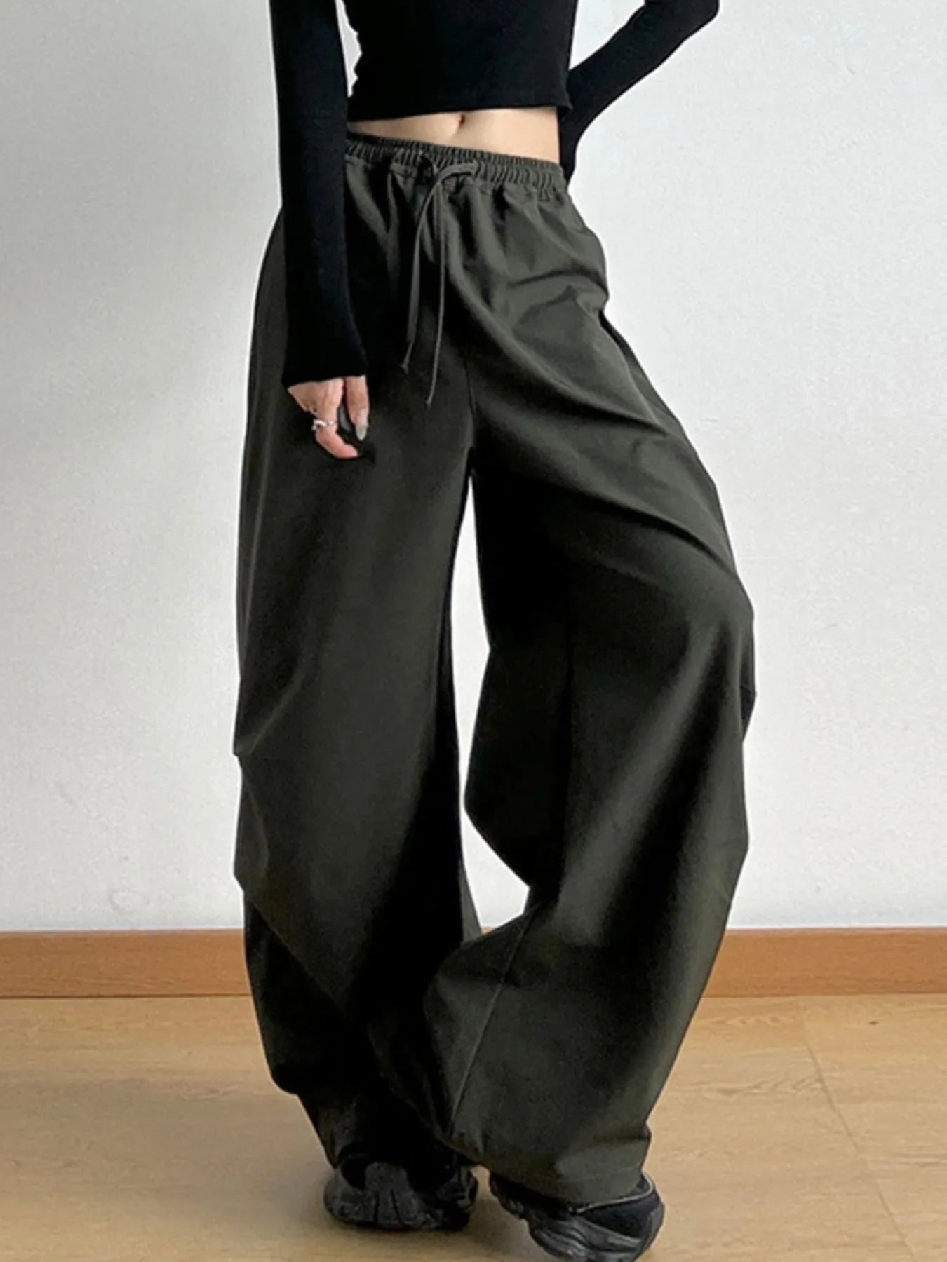 Wide Leg Pants with Drawstring Waist | Trousers Wide Leg Pants from PHUNKYN