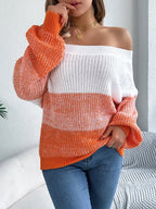 Color Block Off-Shoulder Long Sleeve Sweater | Sweaters Sweater from PHUNKYN