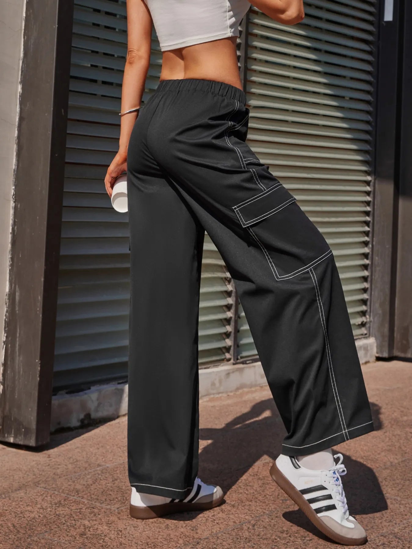 Wide Leg Pants with Contrast Stitching | Trousers Wide Leg Pants from PHUNKYN