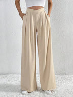 V-Waisted Ruched Front Wide Leg Pants | Trousers Wide Leg Pants from PHUNKYN