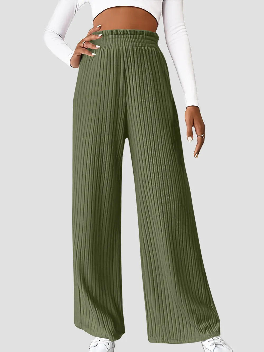 Ribbed High Waist Pants | Trousers Wide Leg Pants from PHUNKYN