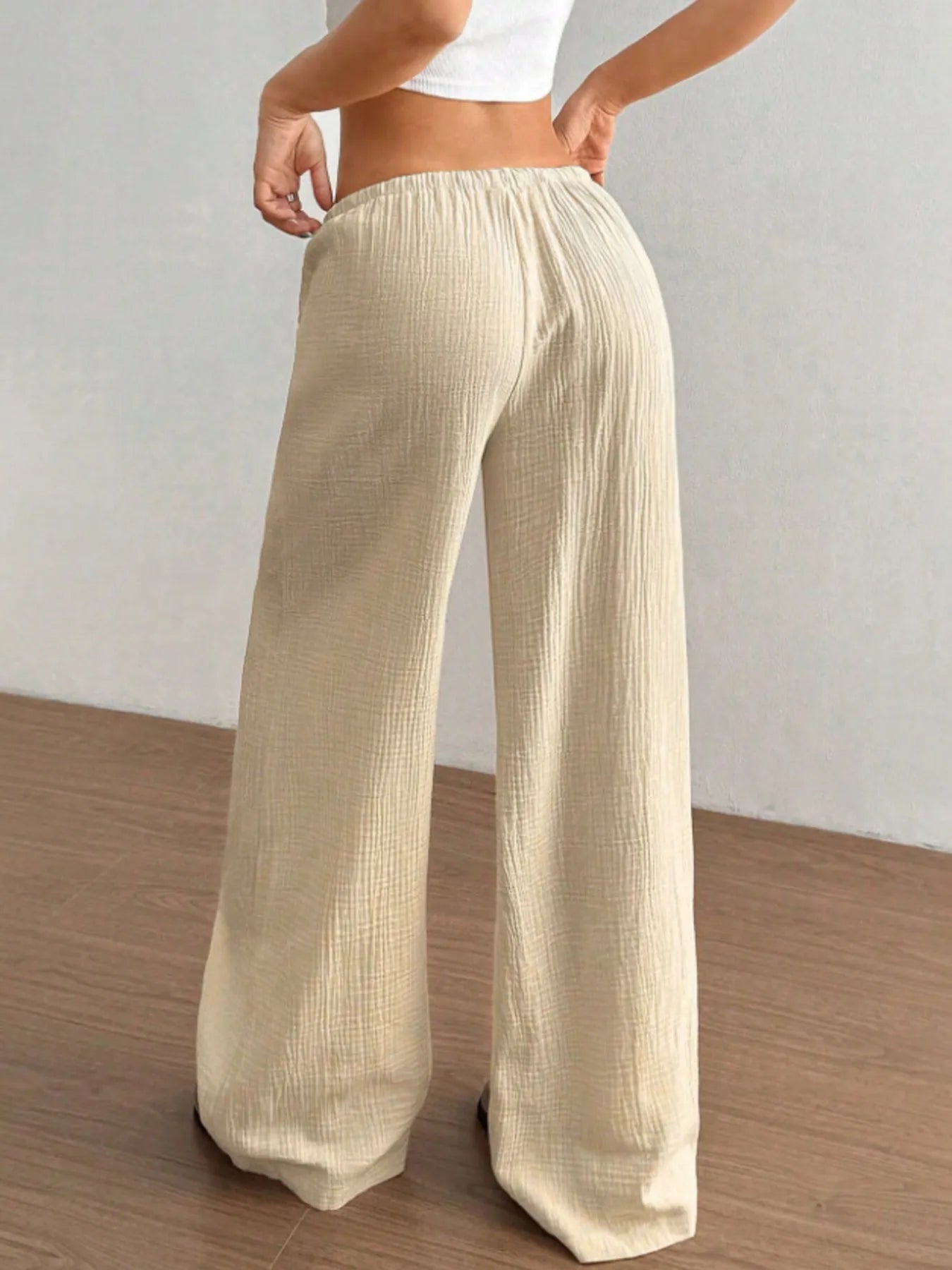 Wide Leg Drawstring Casual Pants | Trousers Wide Leg Pants Set from PHUNKYN