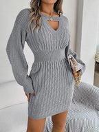 Cable-Knit Cutout Round Neck Slit Sweater Dress | Dresses Sweater Dress from PHUNKYN
