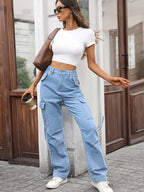 High Waisted Cargo Pocket Jeans | Jeans Cargo Jeans from PHUNKYN
