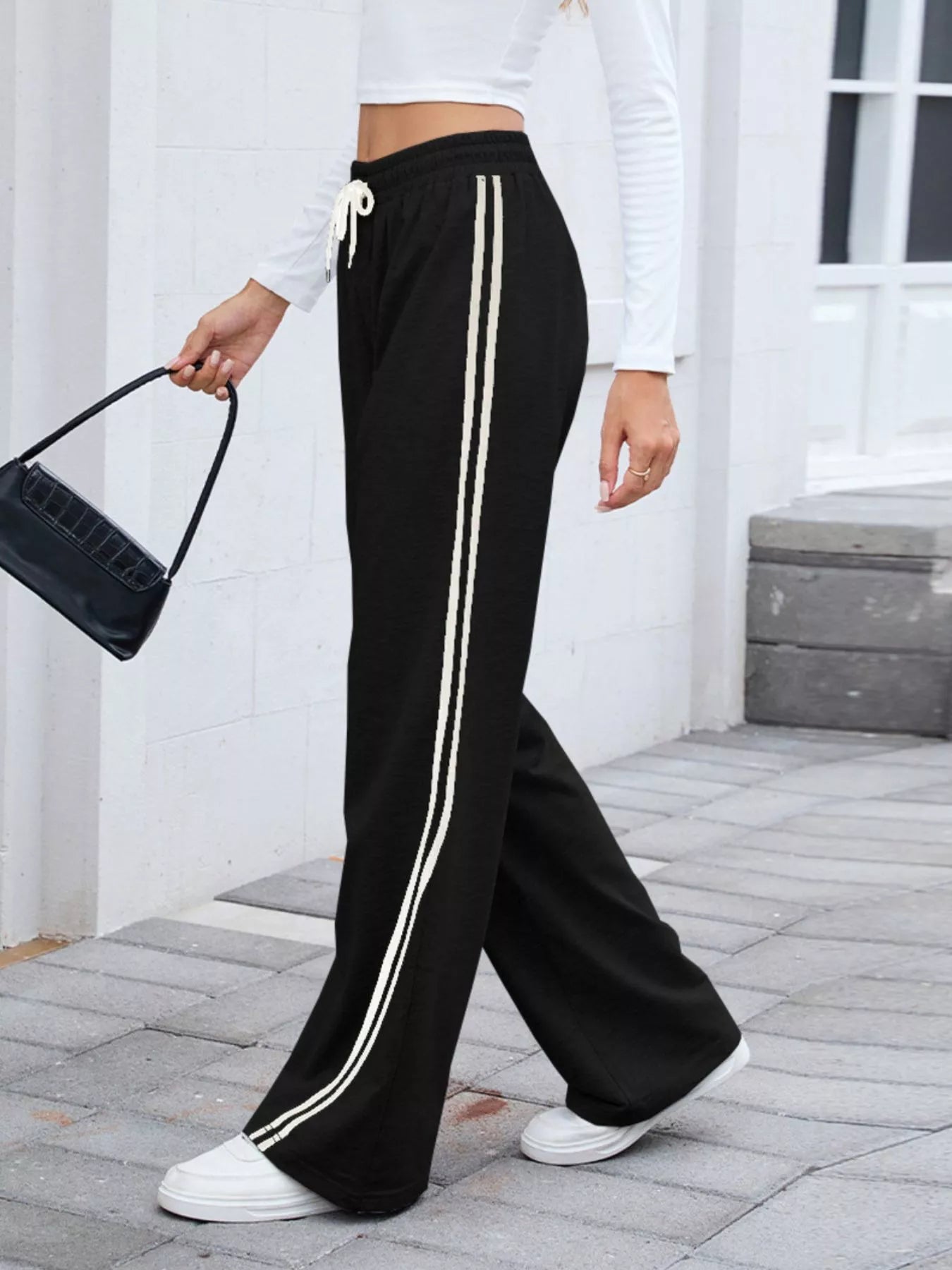 Side Striped Wide Leg Pants | Trousers Wide Leg Pants from PHUNKYN