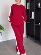 Contrast Round Neck Top and Pants Set Plus Size | Outfit Sets Top and Pants Set from PHUNKYN