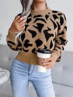 Leopard Round Neck Dropped Shoulder Sweater | Sweaters Sweater from PHUNKYN