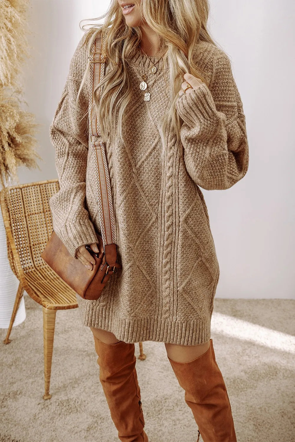 Cable-Knit Round Neck Sweater Dress | Dresses Sweater Dress from PHUNKYN