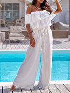 Off-Shoulder Ruffled Wide Leg Jumpsuit One-Pieces Jumpsuit PHUNKYN