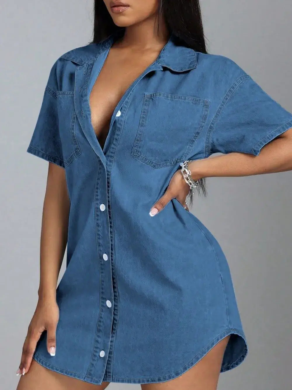 Button Down Collared Neck Denim Dress | Dresses Denim Dress from PHUNKYN