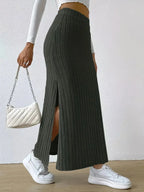 High Waist Ribbed Knit Maxi Skirt | Skirts Maxi Skirt from PHUNKYN