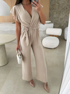 Surplice Wide Leg Belted Jumpsuit One-Pieces Jumpsuit PHUNKYN