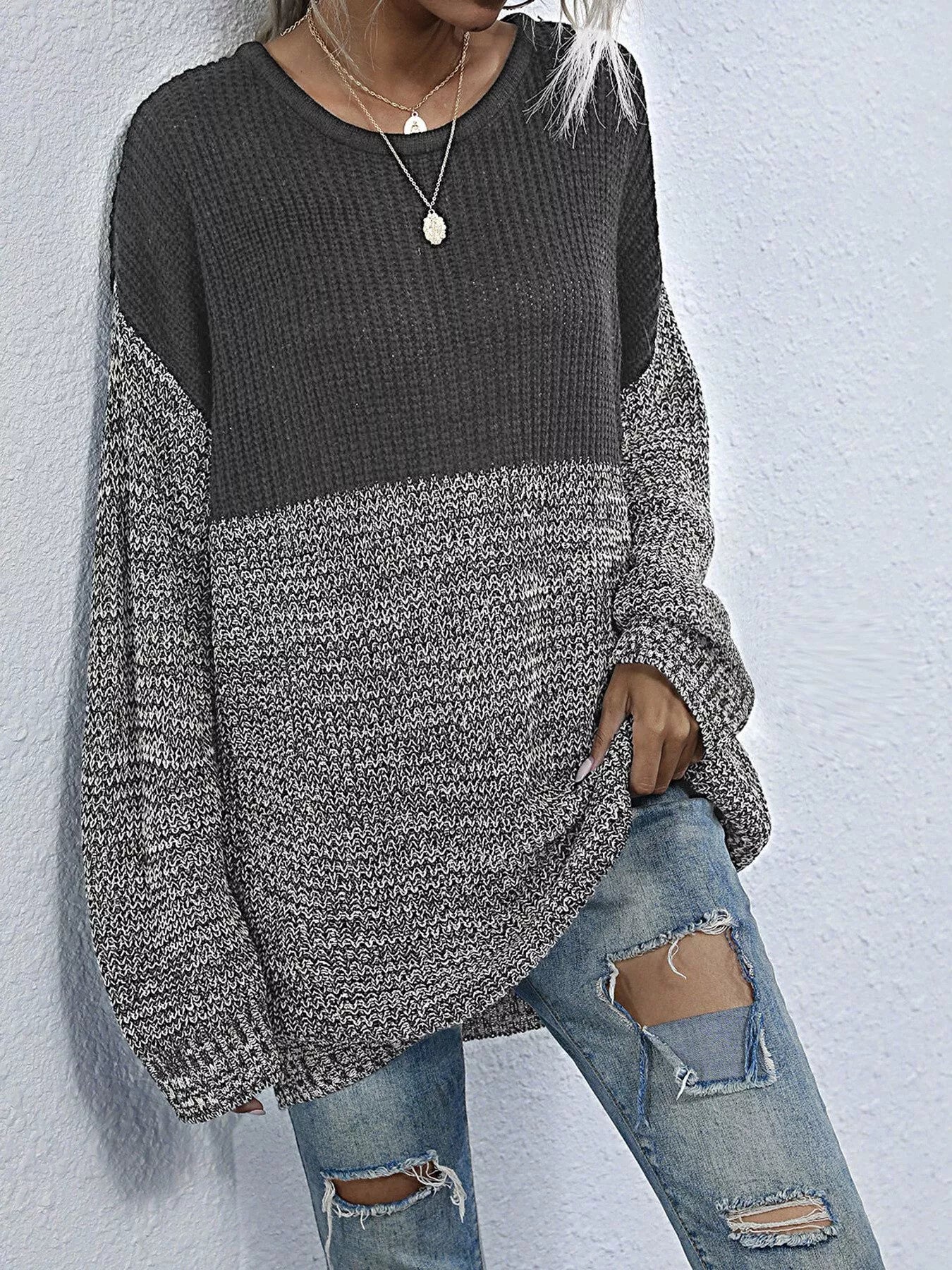 Color Block Long Sleeve Oversized Sweater | Sweaters Oversized Sweater from PHUNKYN