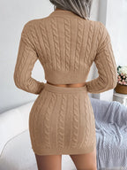 Cable-Knit Round Neck Top and Skirt Sweater Set | Outfit Sets Top and Skirt Set from PHUNKYN
