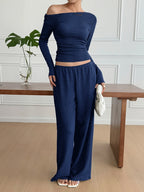 One Shoulder Long Sleeve Top and Pants Set | Outfit Sets Top and Pants Set from PHUNKYN