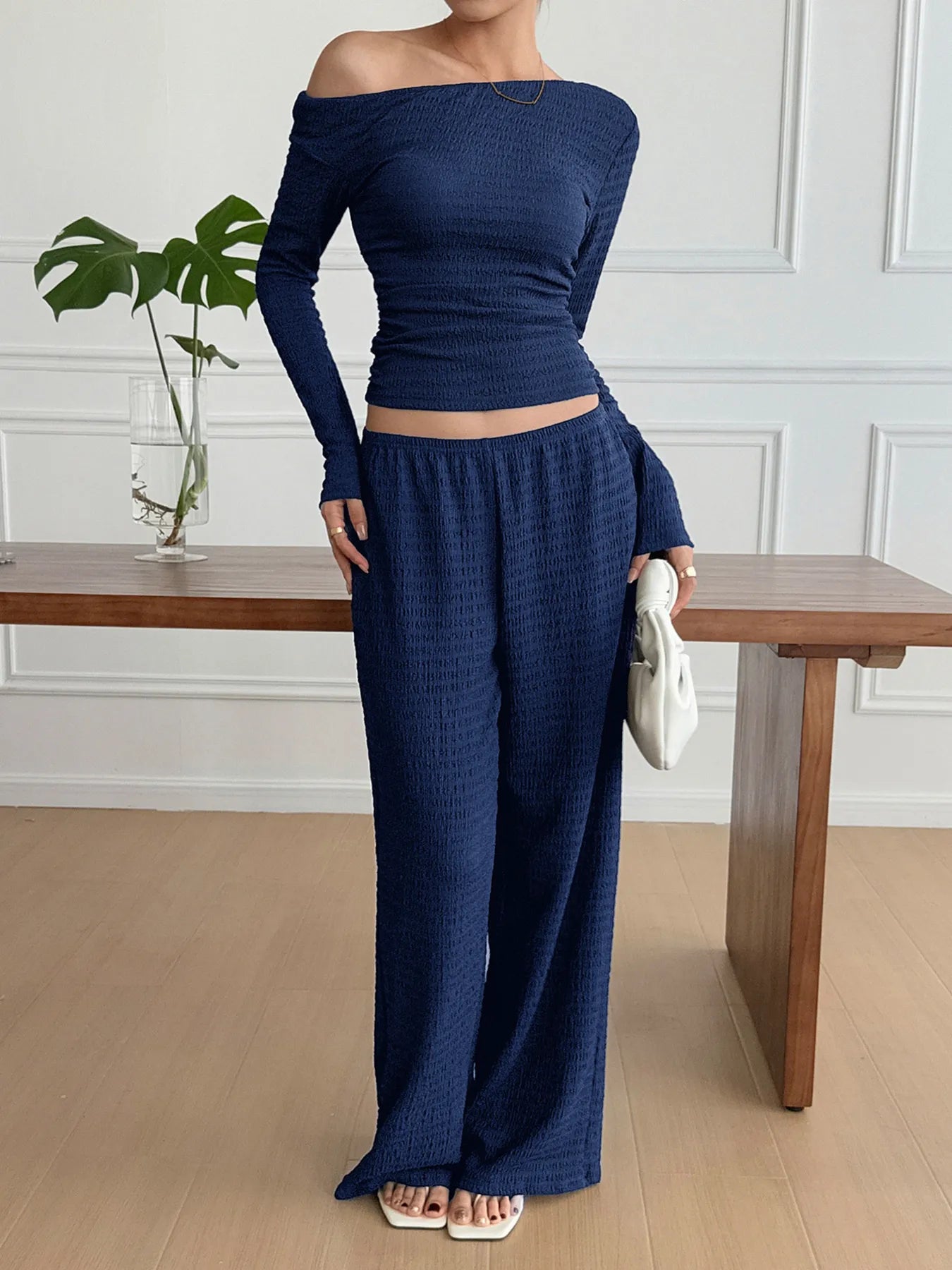 One Shoulder Long Sleeve Top and Pants Set | Outfit Sets Top and Pants Set from PHUNKYN