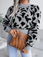 Leopard Round Neck Dropped Shoulder Sweater | Sweaters Sweater from PHUNKYN