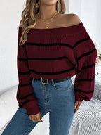 Striped Off-Shoulder Long Sleeve Sweater | Sweaters Sweater from PHUNKYN