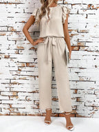 Casual Flutter Sleeve Top and Pants Two-Piece Set | Outfit Sets Top and Pants Set from PHUNKYN