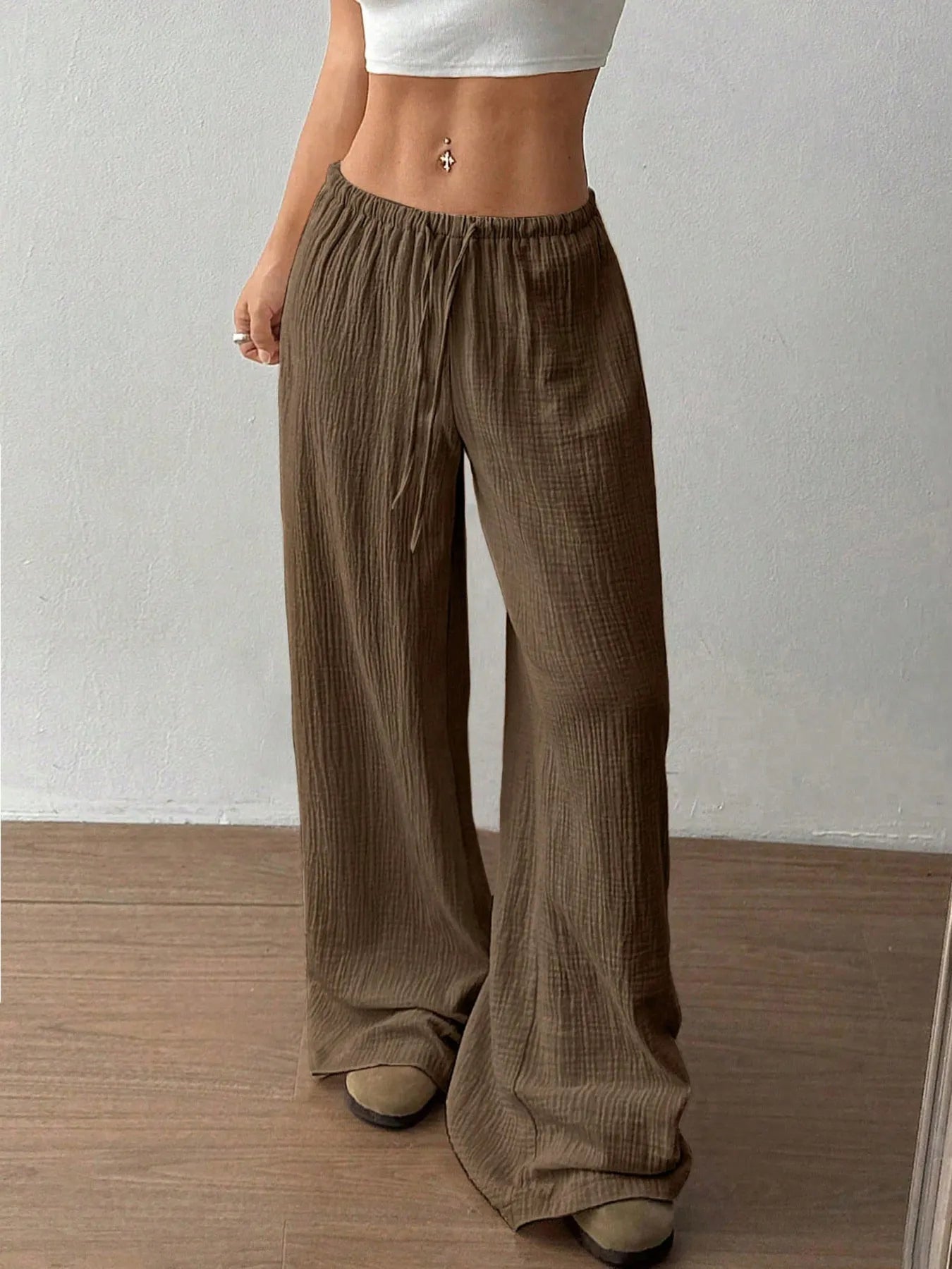 Drawstring Wide-Leg Casual Pants | Trousers Wide Leg Pants from PHUNKYN